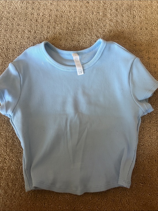 ALO Yoga Tops - ALO Yoga Light Blue Ribbed Short Sleeve Tee